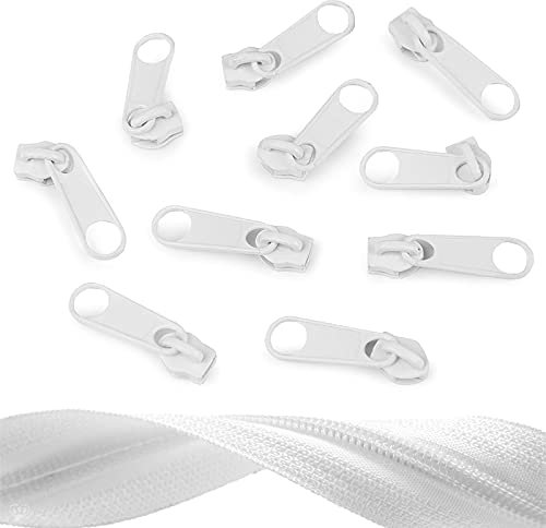 10 Reißverschluss Zipper für Endlosreißverschluss, 5mm, Farbauswahl, Farbe:weiß