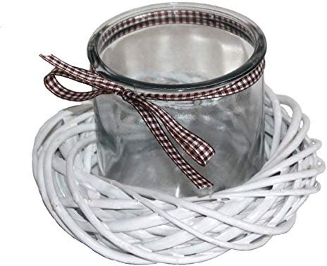 AAF Nommel®, Windlicht Glas auf Weidenkranz S, Weiss zur Dekoration Nr. 011