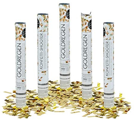 Relaxdays 5 x Party Popper 40 cm im Konfettikanonen Set, Konfetti Bombe für Hochzeit und Geburtstag, Konfetti Shooter 6-8 m Effekthöhe, Gold metallic