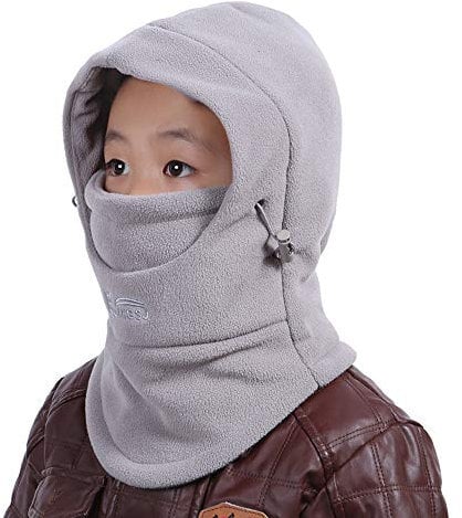 VSREI Bonnet Enfant Chapeau Ski Écharpe d'hiver Cagoule Doublure Cotton Doux, 5 en 1 Ajustable Epais Elastique Cache Oreilles pour Garçon Fille en Plein Air Quotidien (3-14ans) (Gris Clair)