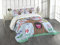 ABAKUHAUS Eule Tagesdecke Set, Vögel und Schmetterlinge, Set mit Kissenbezügen Maschienenwaschbar, für Doppelbetten 220 x 220 cm, Hellblau Braun