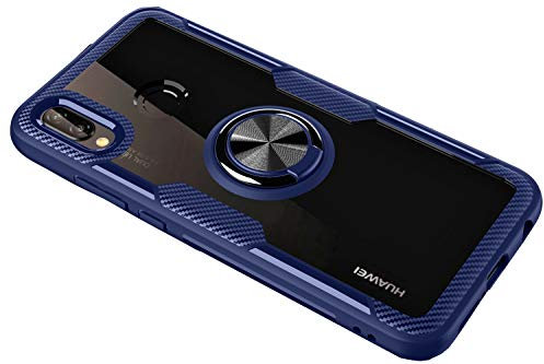 SORAKA Hülle für Huawei P20 Lite mit 360 Grad drehbarem Ringständer Harter PC transparenter Abdeckung+Silikon Rahmen durchsichtige hülle mit Metallplatte für Handyhalterung Auto KFZ Magnet
