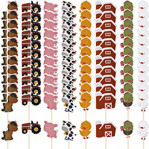 96 Pieces Cupcake Toppers Animal Cake Toppers Farm Zoo Animal Cupcake Decoration for Farm Themed Birthday Party Supplies