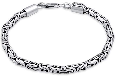 Kuzzoi Buddha Silber-Armband für Herren, handgefertigtes Königskette-Armband aus echten massiven 925 Sterling Silber, Herren-Armband mit Karabiner, 4mm breit, 19g schwer, 0206141819