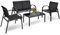 COSTWAY 4 TLG. Gartenmöbel Set, Terrassenmöbel mit Bank, 2 Stühlen & Couchtisch, Lounge Balkonmöbel Set Outdoor, Gartengarnitur für Terrassen, Balkon, Garten (Schwarz)
