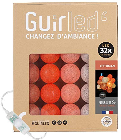 GuirLED - LED Baumwollkugeln Lichterkette USB - Baby Nachtlicht 2h - Dual USB 2A Netzteil enthalten - 3 Intensitäten - 32 Kugeln 3.2m - Ottoman