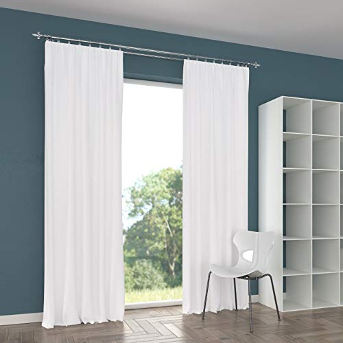 Voile Gardine nach Maß, Kräuselband, Halbtransparent, Vorhang nach Maß, Store Webstore (Weiß, 190 cm Höhe x 145cm Breite)