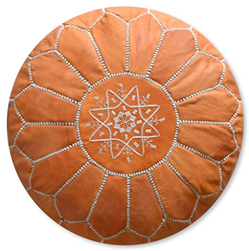 Poufs&Pillows Premium Echt Leder Pouf - Handgefertigt - Gefüllt geliefert - Ottoman, Sitzsack, Fußhocker (Sandbraun)