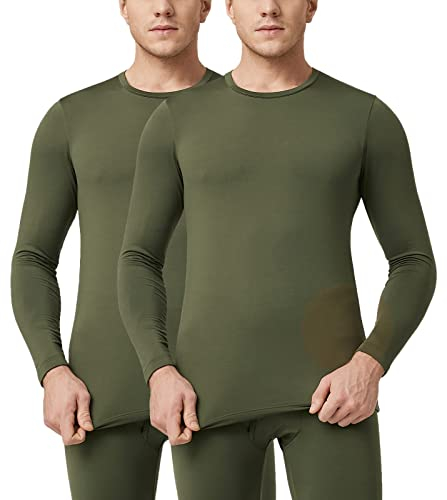 LAPASA Herren Innenfleece Thermo Unterhemd, Thermounterwäsche Oberteil Funktionsunterwäsche Warm M09, Dunkelgrün (2 Pack Oberteile), M