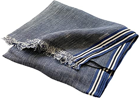 Prettystern blau weiß meliert 100% Leinen Style Herr Sommer Fransen Schal T71