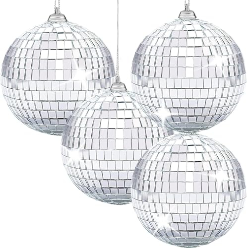 4-Stücke Silber 10cm Spiegel Disc Ball Spiegel Disc Ball Ideal für eine Party oder DJ Effekt Weihnachtslicht Hängende Disc Licht