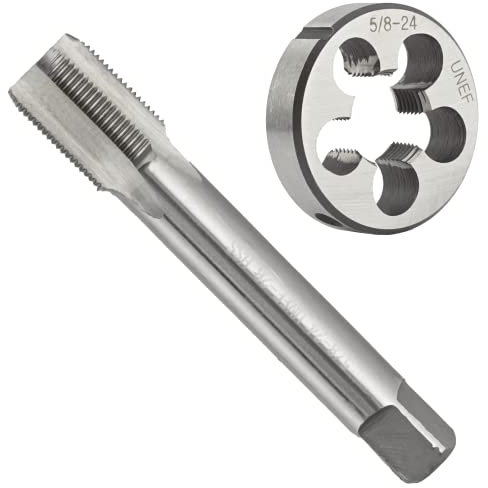 Aceteel Ensemble de tarauds et filières en acier rapide UNEF de 5/8-24, filetage de machine et filetage rond UNEF pour droitier