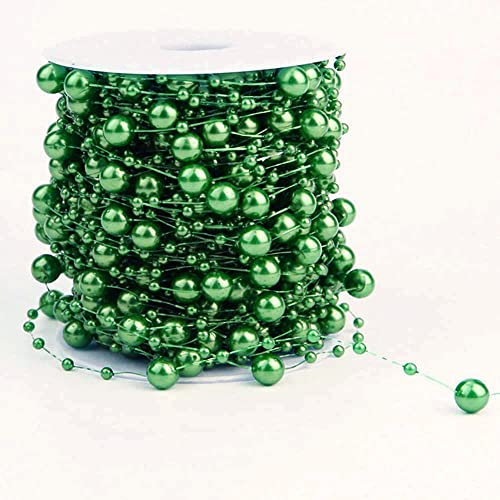 30m Perlengirlande Perlenband Perlenkette Perlenschnur Geschenkband Dekoband mit Perlen für DIY Basteln Party Tischdeko Hochzeit Braut Haarschmuck Ohrringe Halskette Brautstrauß Weihnachten,Dunkelgrün
