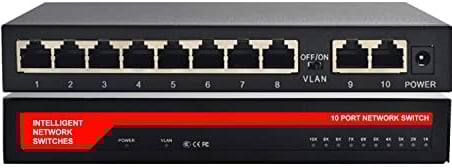KuWFi Commutateur réseau Gigabit 10 Ports, LAN RJ45 Port Fast Ethernet, répartiteur LAN, répartiteur LAN 10/100/1000 Mbps, Plug and Play fanless en métal, Convient pour Le Bureau et la Maison