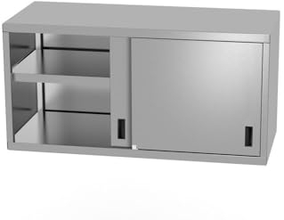 HENDI Wandschrank, Hängeschrank, mit Schiebetüren, geschweißt, Max. Tragfähigkeit pro Regalboden: ca. 70 kg/m², mit speziellen Leisten für die Wandmontage geliefert, 1000x400x(H)600mm, Edelstahl