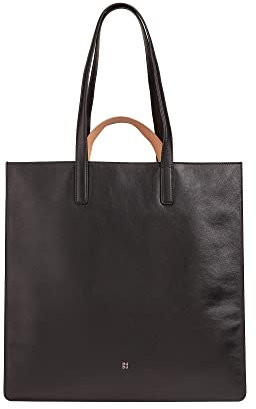 DUDU Große weiche Damentasche, farbige Leder Tote Einkaufstasche, doppelte Griffe, Elegante Umhängetasche, geräumige Handtasche Schwarz