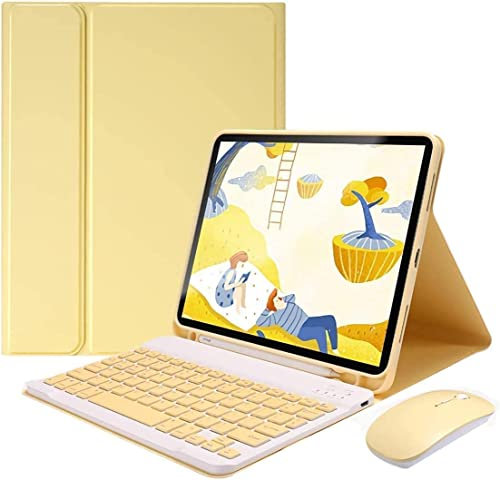 QIYIBOCASE Keyboard Case for iPad Air 13 Inch/iPad Pro 12.9 6th/5th/4th/3rd Generation with Mouse, Candy Slim Detachable Magnetic Wireless Keyboard Case with Pencil Holder (Yellow)