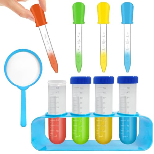 Cosysparks Plastik Pipetten Kinder: Reagenzgläser mit Ständer, Pipetten, Tropfpipetten, Kinder Science Test Toys, Zaubertrank Set, Unisex, 3+ Jahre, Physik, Kunststoff