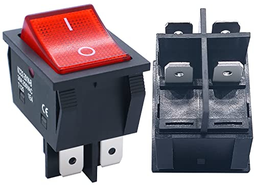 Taiss 2 pezzi 30A 250V Interruttore a bilanciere 2 Posizioni DPST 4Pin ON/OFF Interruttore a bilanciere pesante con LED rosso,per chauffe-eau,tapis roulant,machine à café KCD2-201N-Btype-R-30A