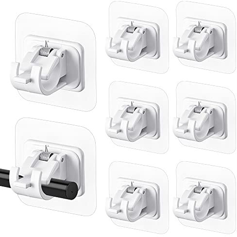 KARBAG 8PCS Self Adhesive Curtain Rod Bracket, No Drill Drapery Hook Holder Nail Free Curtain Rod Holder Curtain Pole Brackets Fixing Rod Holder Towel Rod Hook for Bathroom Kitchen Home (White)