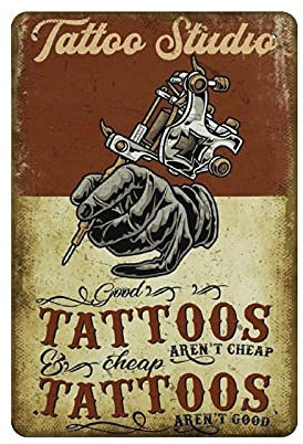 Metall-Blechschild Tattoo Studio Vintage Blechposter Metallschild Wanddekoration Landhaus Küche Haus Garage Dekor 30,5 x 20,3 cm