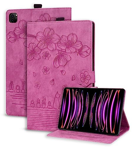 Succtopy Coque pour iPad Pro 11 Pouces (2022/2021/2020, 4e/3e/2e Génération) Housse Étui de Protection avec Support Fonction, Étui à Rabat avec Porte-Pencil pour iPad Pro 11 Pouces Rose Rouge