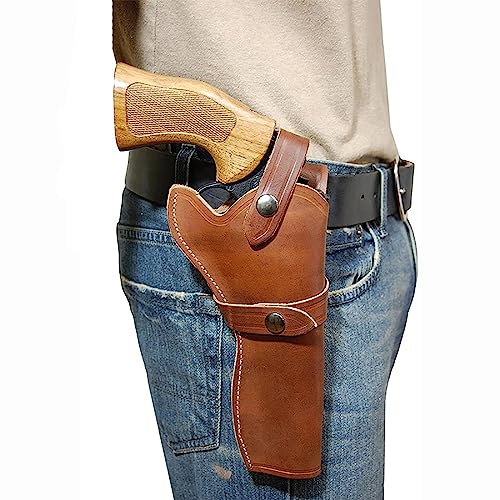 DMOYS Leder-Revolverholster, verdecktes Tragen im oder außerhalb des Gürtels. Gürtel-Pistolenholster, verdecktes Tragen im Vintage-Stil, braunes Leder, für Maskerade-Party, Männer/Frauen, universell