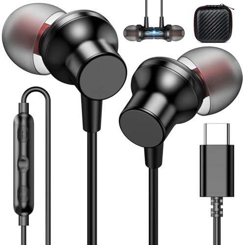 ACANDYA USB C Earbuds Wired Headphones with Microphone Volume Control Black