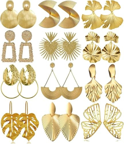 TOFBS 1Geometrische Ohrringe Vintage Statement Schmuck Tropfen Ohrhänger Metallic Strukturiert Damen Accessoires