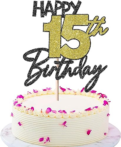 1 Stück Happy Birthday Tortendeko Happy 15th Kuchen Deko Glitzer Cheers to 15 Jahre Geburtstag Kuchen Pick 15 Fabulous Cake Topper für Geburtstag Thema Happy 15th Geburtstag Party Torten Dekoration