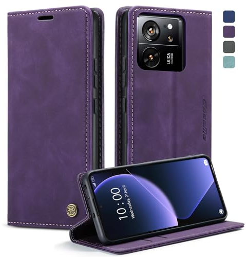 KZB Handyhülle für Xiaomi 13T / Xiaomi 13T Pro Hülle Premium Leder Klappbar Tasche Flip Case Magnet Kartenfach Standfunktion Klapphülle Schutzhülle für Xiaomi 13T/ 13T Pro - Lila