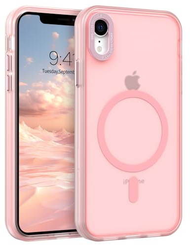 GUAGUA Magnetisch Hülle für iPhone XR [Kompatibel mit MagSafe] Matt Handyhülle Stoßfest Durchscheinende Rückseite Dünn Schutzhülle Case für iPhone XR (6,1 Zoll) Rosa/Pink