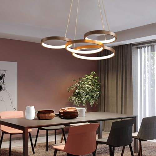 JOJOM LED Hängelleuchte Dimmbar Mit Fernbedienung Höhenverstellbar Pendellampe Moderne Aluminium Runde Acryl Beleuchtung Kronleuchter Wohnzimmerlampe Hängelampe Esstisch Pendelleuchte braun 3200-6500K