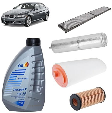 Kit tagliando 4 filtri + 5L olio Q8 5W30 per BMW Serie 3 E90 320D 2004+