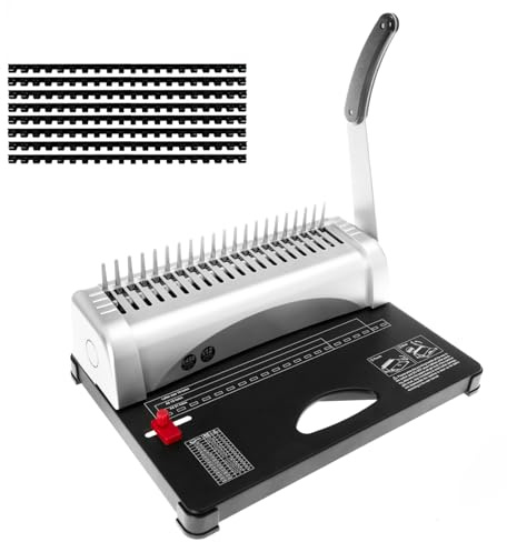 DUPDMKIN Bindemaschine, 21 Löcher, 450 Blatt Kapazität, Spiralbindemaschine, professionelle manuelle Papierkammbindemaschine, inklusive 100 Stück Kammbinderücken