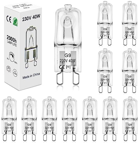 BROTOU 12er Pack G9 Halogenlampen, G9 Halogen Leuchtmittel 40W 230V 2800K Dimmbare Glühbirnen für Backofenlampe Mikrowellen Herd Deckenleuchten (12er-40w)