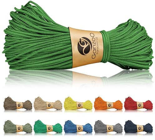 Ganzoo Paracord 125 Seil 1mm Takel-Schnur, Nylon & Polyester, Allzweckseil für Armband, Hundehalsband, Hundeleine & Knüpfen, Takeln, Camping & Survival, Grasgrün