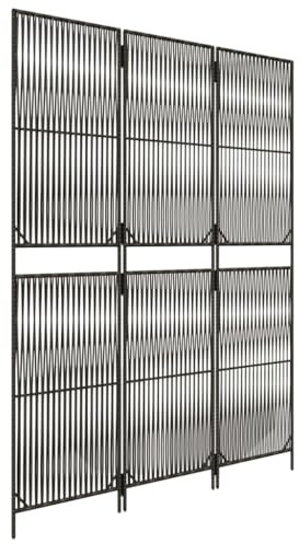 vidaXL Paravent 3-TLG., Raumteiler Linien-Webdesign Faltdesign, Trennwand Sichtschutz für Innen Außen, Spanische Wand Raumtrenner, Grau Poly Rattan