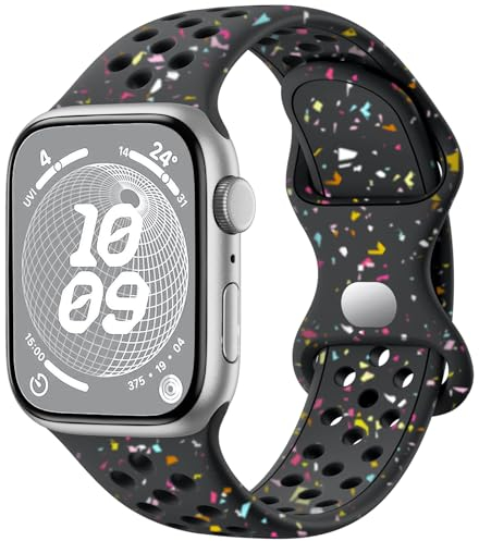 CeMiKa Sport Cinturino Compatibili con Cinturini Apple Watch 38mm 40mm 41mm 42mm per Donne Uomini Ecologici Riciclabili in Silicone Traspirante Cinturino per iWatch Series 10 9 8 7 6 5 4 3 SE, Nero