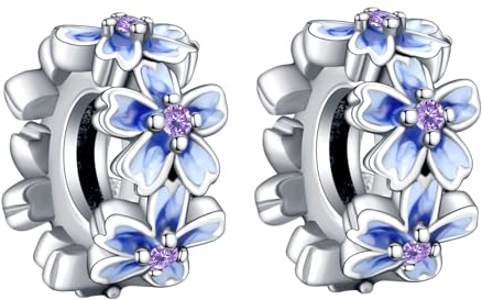 Simphman Mom Love 925 Sterling Silber Charms Anhänger für Armbänder und Halsketten Blaue Blume Spacer*2 Geschenk-Schmuck für Frauen Mädchen Familie Freund
