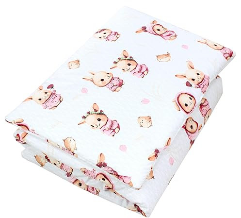 TupTam Kinder Gemusterte Bettdecken Set Ganzjahresdecke Bettdecke Kopfkissen Flachkissen 2tlg., Farbe: Kaninchen/Rosa, Größe: 135x100 cm