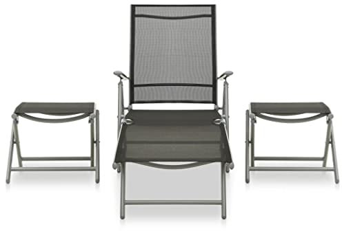 KTHLBRH 3-TLG. Garten-Lounge-Set Textilene und Aluminium Silbern Terrassenmöbel-Sets Outdoor-Möbel-Sets Gartenmöbel-Sets für Gärten, Terrassen und Balkone