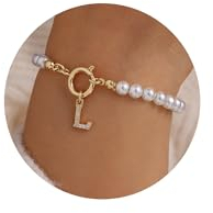 TINGN Perlen Armband Damen Gold - Perlen Armband mit Buchstaben L Damen Armbänder für Mädchen Gold Buchstaben Armbänder Kinder Frauen Geschenk für Freund Geschenke für Frauen Freundin Teenager Mädchen