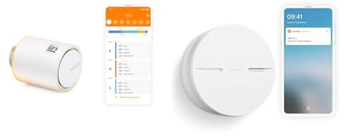 Netatmo Tête Thermostatique Connectée et Intelligente - Contrôle à Distance & Détecteur de Fumée Intelligent, 10 Ans de Batterie, Tests automatisés, Alarme Incendie connectée sans Box