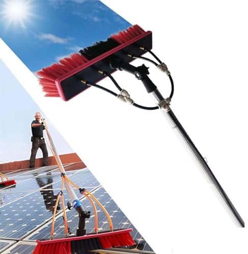 Gvqng Wasserführend Teleskopstange, PV-System Reinigung, 3–12 m Teleskopstange Wasserführend Mit Pinsel, Teleskopisch Reinigung von Solarmodulen Waschbürste, für Dachfenster,35 cm Brush,8m
