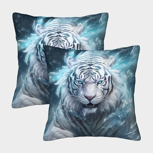 MEFESE Weißer Tiger Quadratische Wilde Tiere Thema Kissenbezüge, 2er Pack, Optimal Für Living Room Accent Und Seasonal Decor, Leicht Zu Reinigen 45x45cm