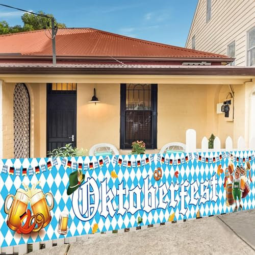 300×50cm Oktoberfest Banner Deko, Bierfest Banner Bayerisches Dekoration, Oktoberfestdeko blau mit weiße Girlande, Oktoberfest Thema Party für Zubehör Indoor und Outdoor Dekoration