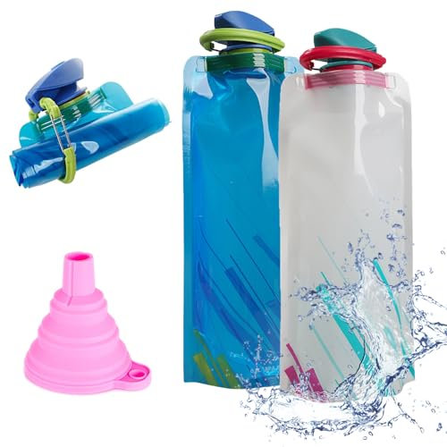 2 Pezzi Borraccia Pieghevole Da 700 Ml, Bottiglie di Acqua Pieghevole, 700ML Bottiglia D'acqua Pieghevole, Pieghevole Bottiglia Flessibile Riutilizzabile, per escursionismo, Adventures, Viaggi
