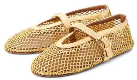 Adrizzlein Mesh Ballet Flats for Women Fishnet Ballerina Flats Buckle Strap Mesh Ballet Shoes Wide Width Casual Summer Dress Flat Shoes, Gold, 12