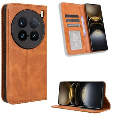 BellaCase Vivo X100 Ultra 5G Coque [Étui Portefeuille] [Fonction Support] [Slots pour Cartes] [Couverture à Rabat Magnétique] Compatible avec Le Smartphone Vivo X100 Ultra 5G(Marron)
